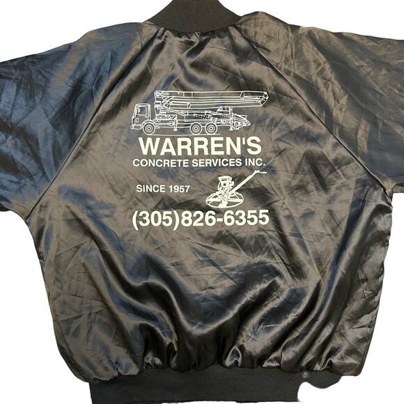 Vintage Satin Bomber Jacket 1980's Snap Front Warren Concrete Company Size Large - Picture 1 of 9